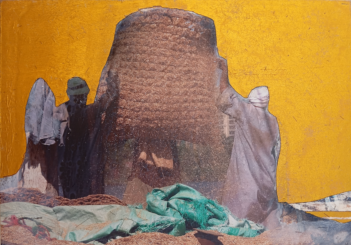 Hay Carriers, original mixed-media work on canvas by Mohamed Abou El Naga