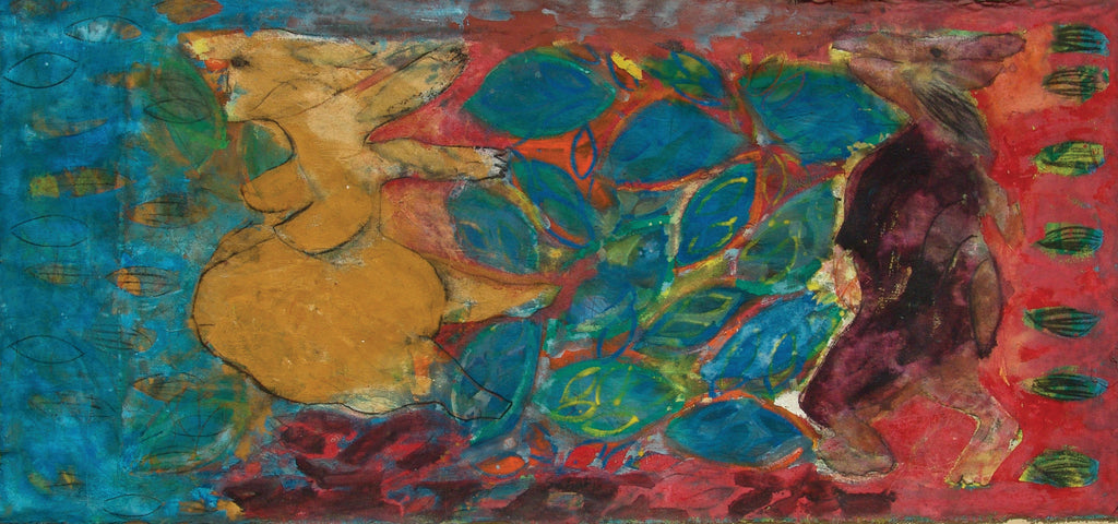 In the Forest, original mixed-media work on linen by Sahar Dourgham