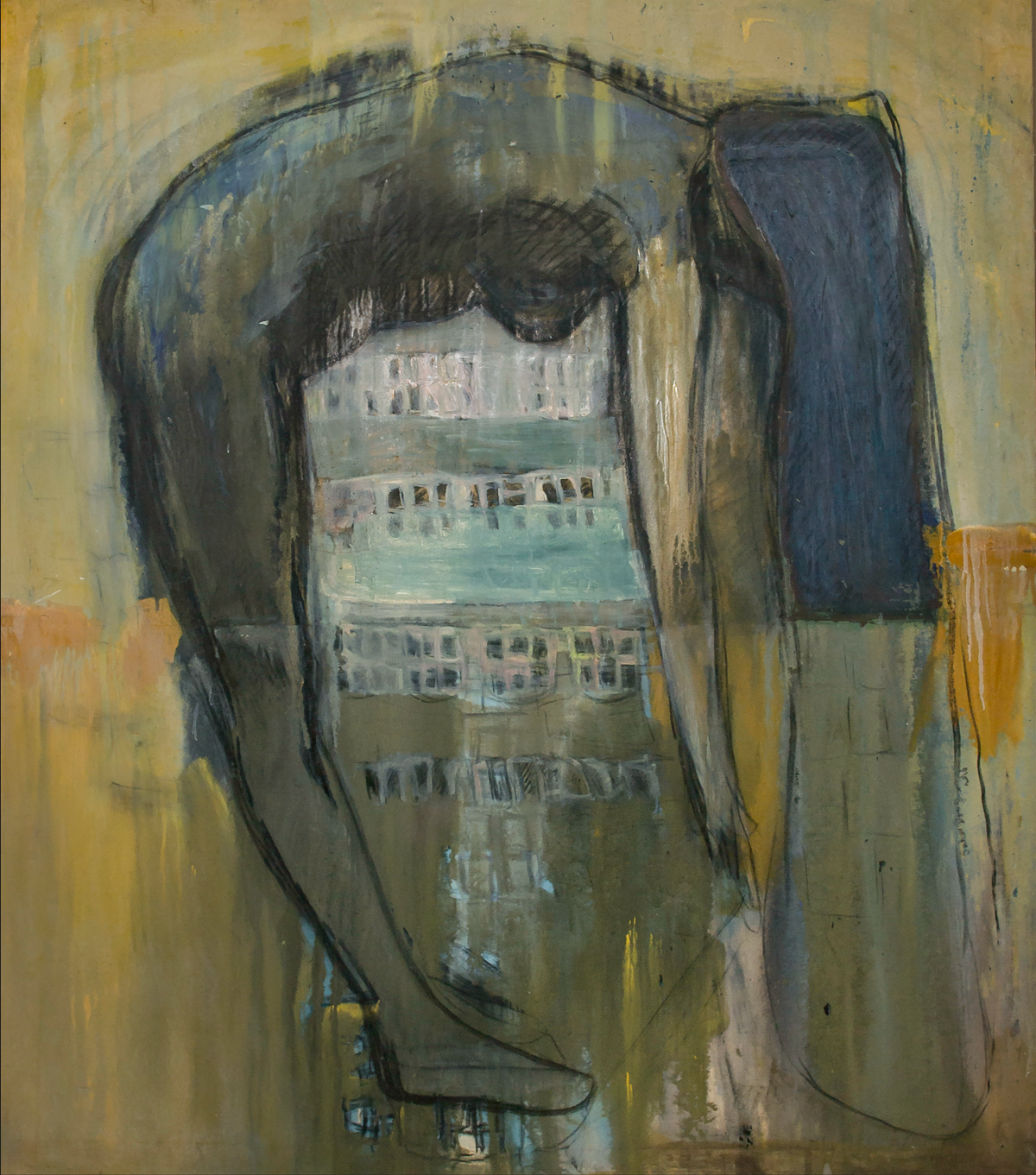 Woman and the City, original oil painting on canvas by Sahar Dourgham