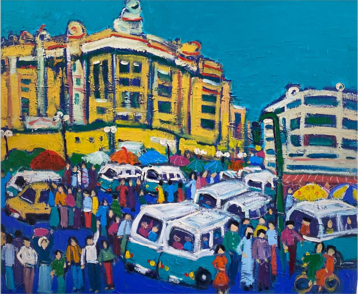 Cairo Downtown, original oil painting on canvas by Miriam Hathout