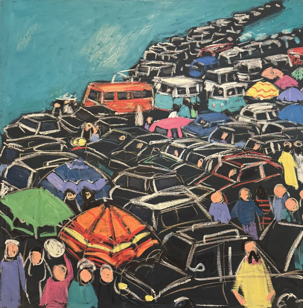 Cairo Traffic, original oil painting on canvas by Miriam Hathout
