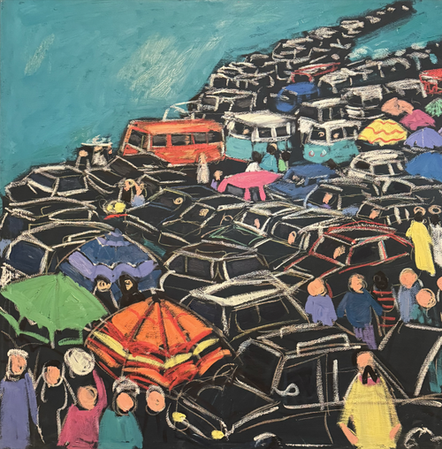 Cairo Traffic, original oil painting on canvas by Miriam Hathout