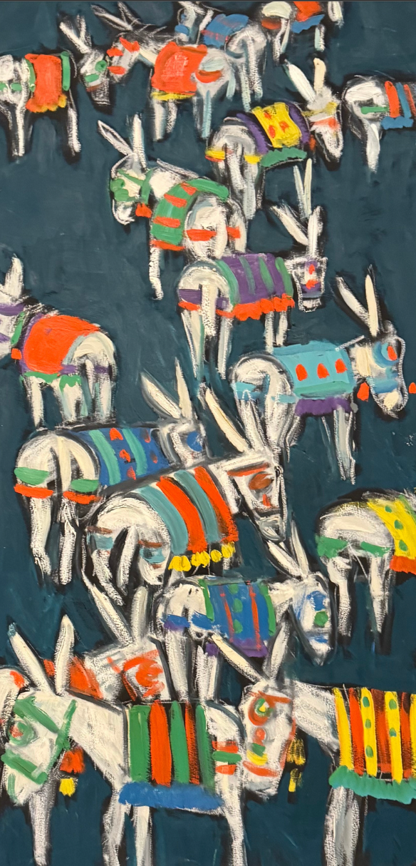 Donkey Composition, original oil painting on canvas by Miriam Hathout