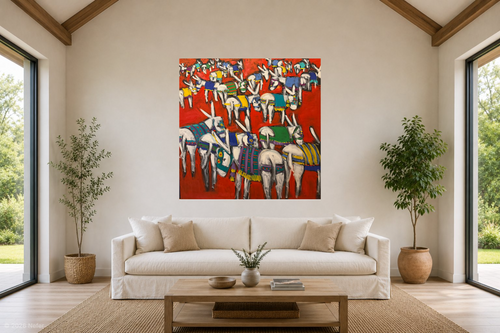 Donkeys on Red by Miriam Hathout, another view