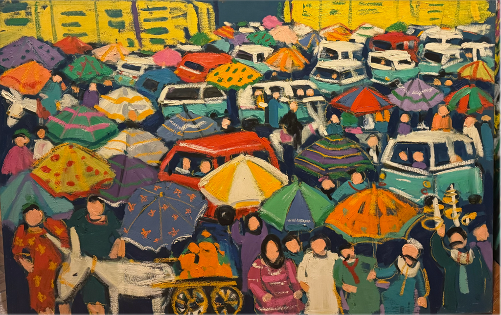 The Market, original oil painting on canvas by Miriam Hathout