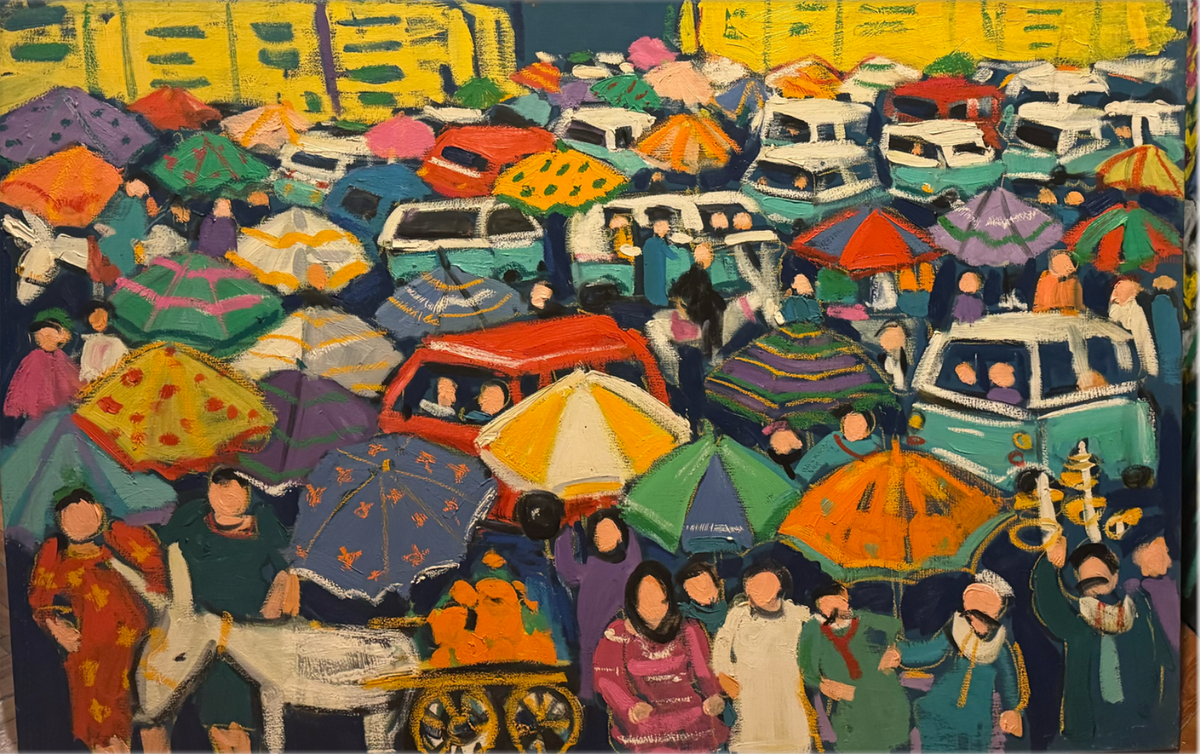 The Market, original oil painting on canvas by Miriam Hathout
