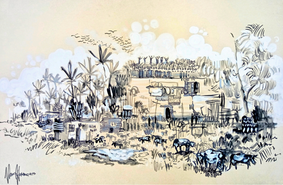 Ghyet, original gouache on paper by Nour Hussein