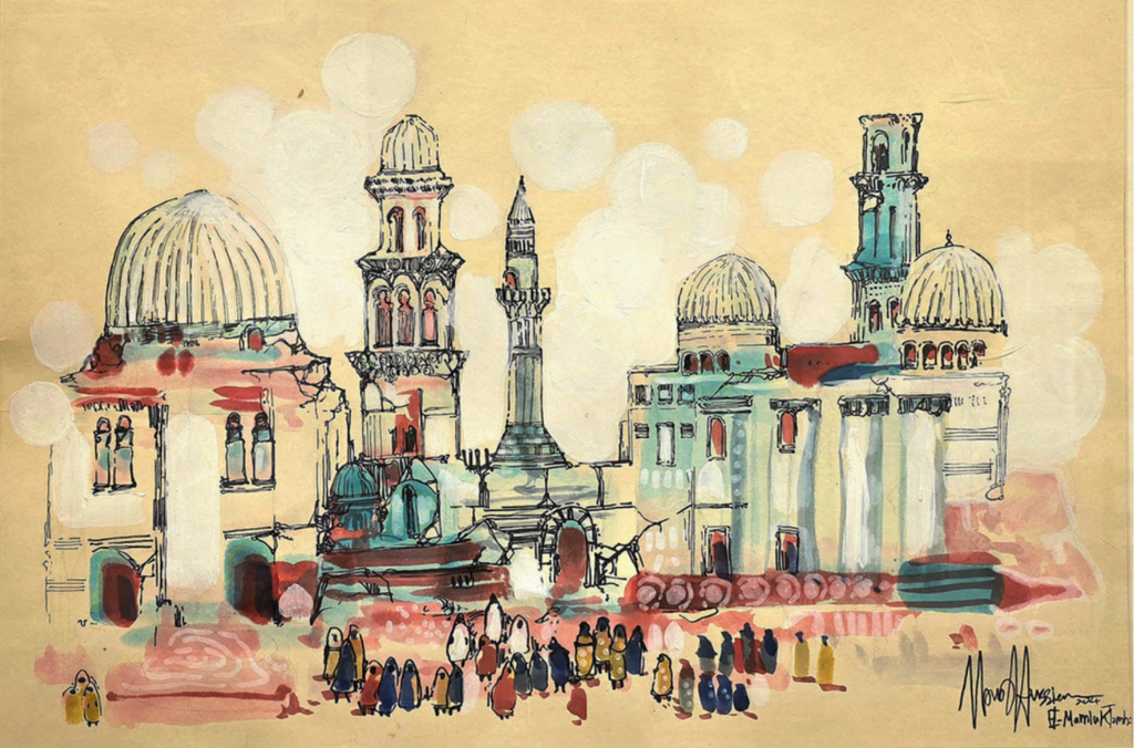 Mamluk Tomb, original watercolour on paper by Nour Hussein