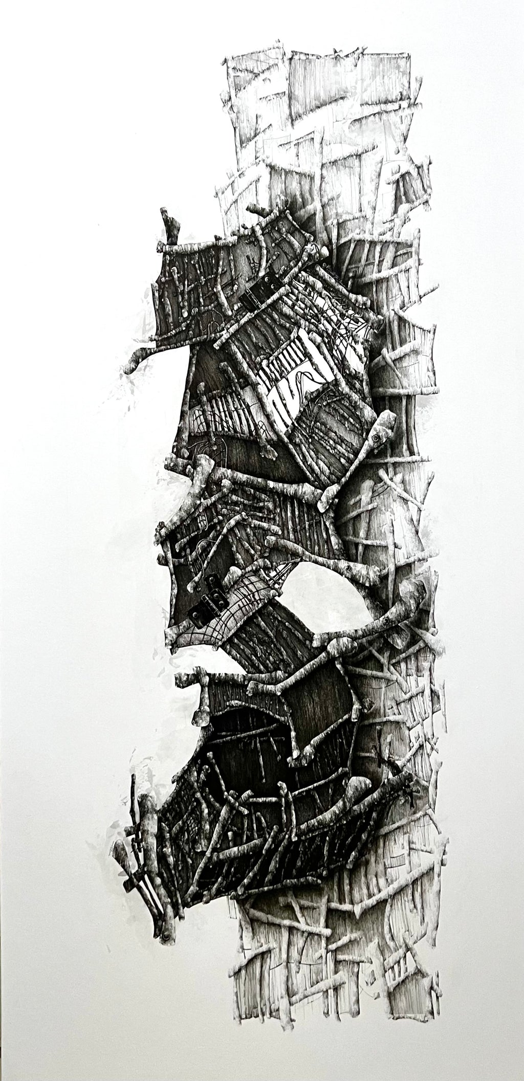 Structured, original ink drawing on paper by Sara Mouneer