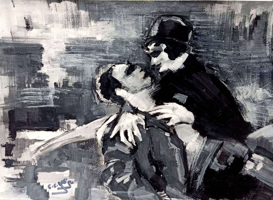 Two Lovers, original gouache on paper by Mona Omar