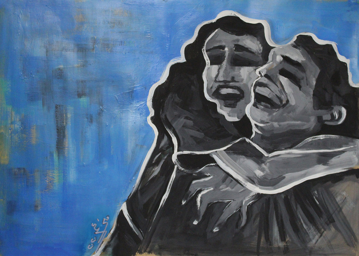 Love and Laugh, original acrylic painting on paper by Mona Omar