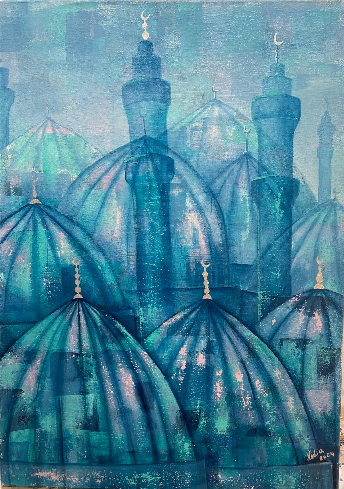 Twilight Minarets — Acrylic on Canvas, Nadia Sewelam