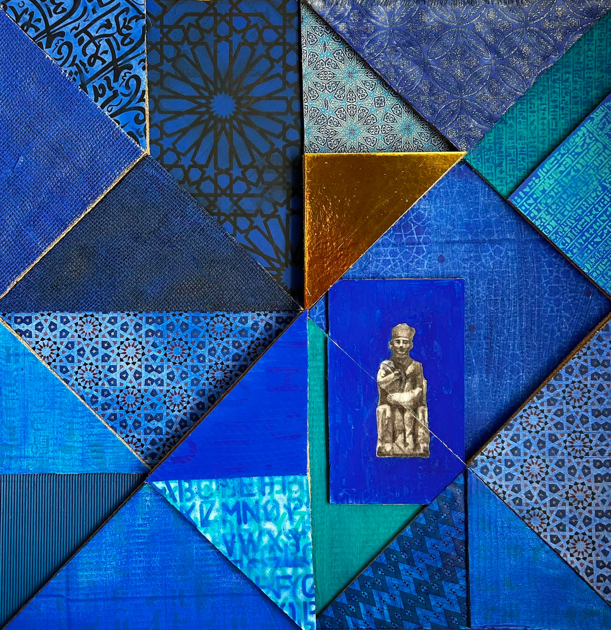 Keops and the pyramids, original mixed-media work on board by Karen Weick