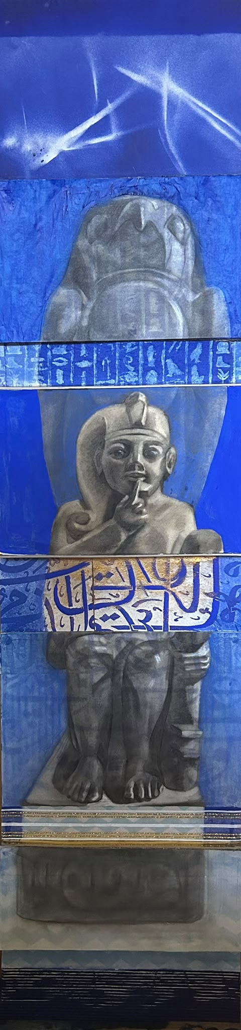 Protected by Horus, original mixed-media work on board by Karen Weick