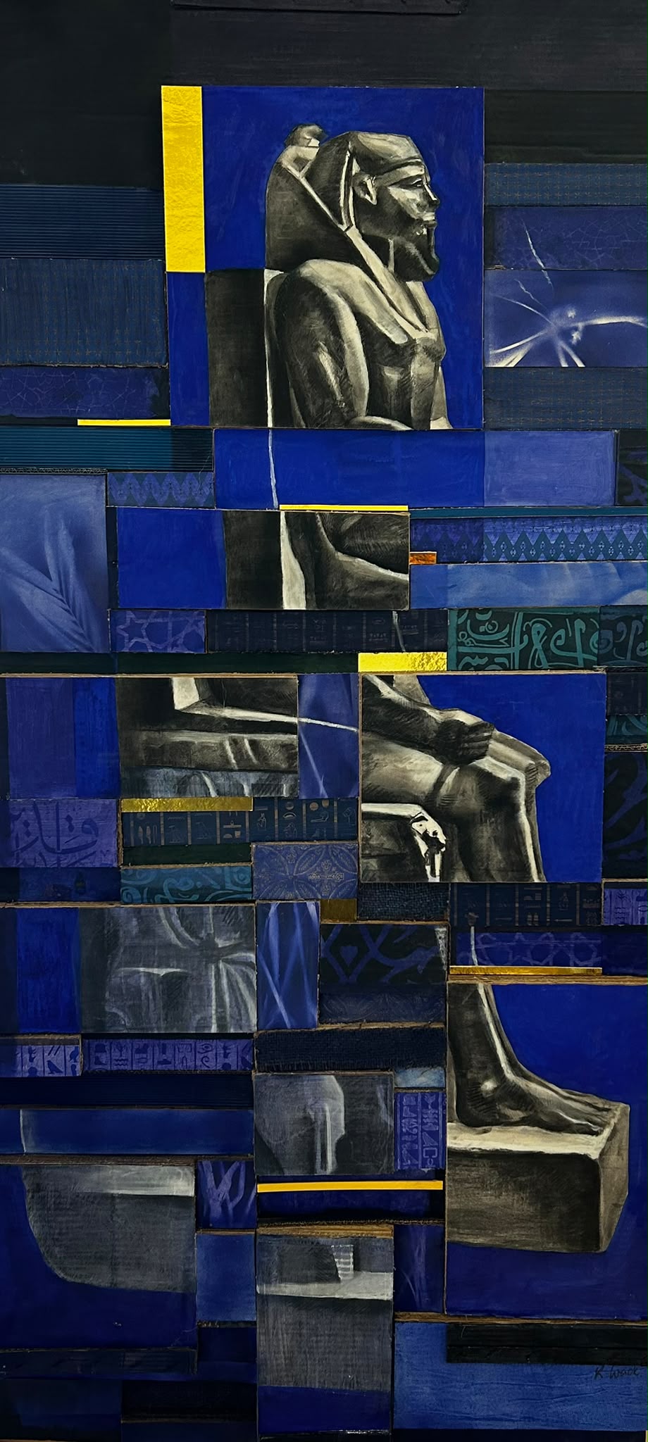 Seated in Stone, original mixed-media work on board by Karen Weick